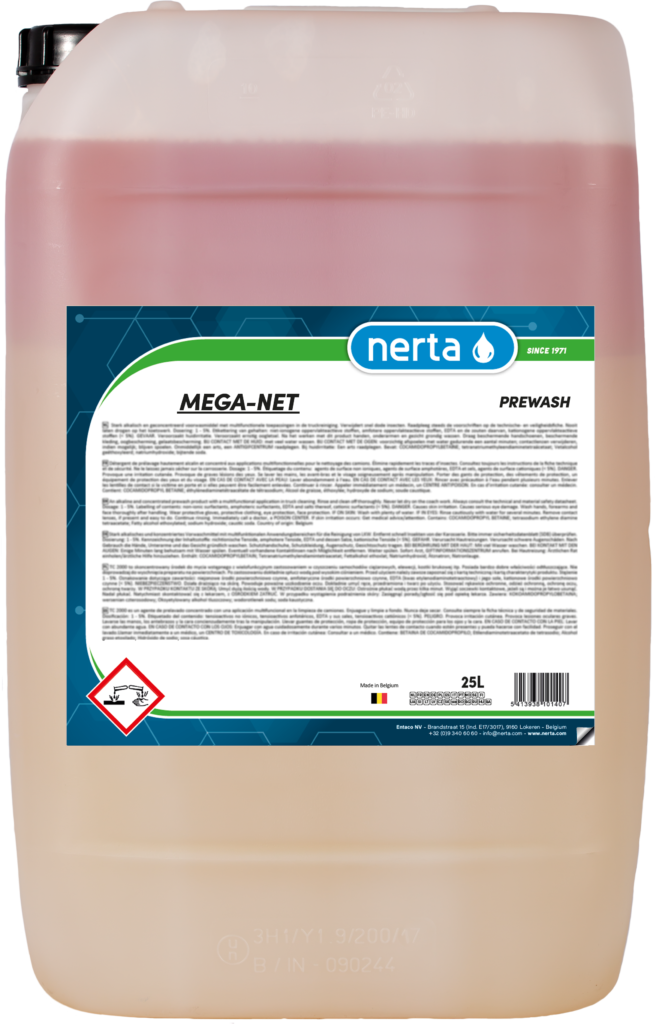 NERTA MEGA-NET é um limpador alcalino e concentrado à base de solventes e tensoativos especiais.