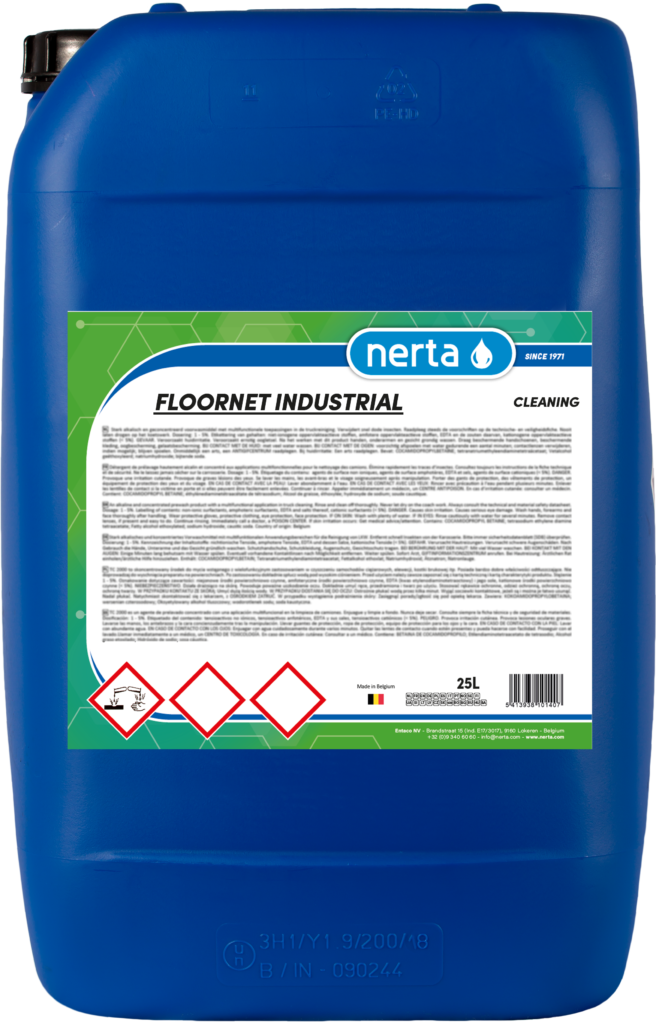 NERTA FLOORNET INDUSTRIAL é um produto potente, com espuma suave, para a limpeza de pisos industriais muito sujos.